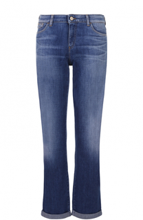 Укороченные джинсы с отворотами и потертостями Armani Jeans