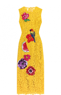 Кружевное платье-миди с контрастной фактурной отделкой Dolce &amp; Gabbana