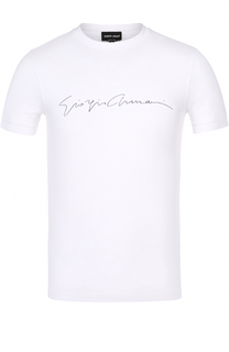 Футболка из вискозы с контрастной надписью Giorgio Armani