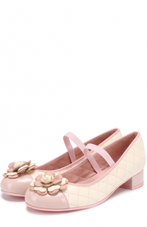 Комбинированные туфли с прострочкой и декором Pretty Ballerinas