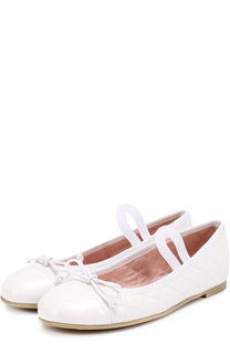 Комбинированные балетки с прострочкой и декором Pretty Ballerinas