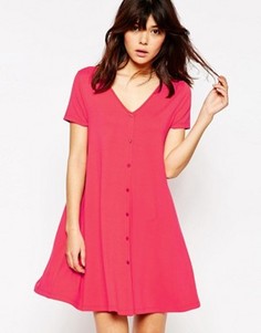 Свободное платье на пуговицах с коротким рукавом ASOS - Розовый