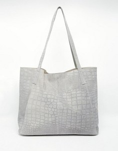 Замшевая сумка-шоппер с отделкой под кожу крокодила ASOS - Серый