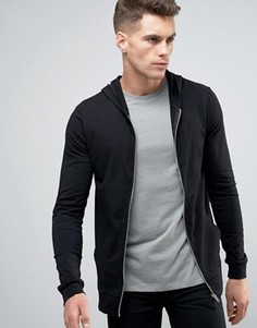 Черное трикотажное худи на молнии ASOS - Черный