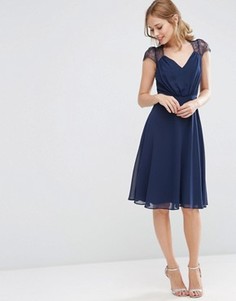 Платье миди с кружевными вставками ASOS Kate - Темно-синий