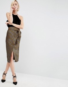 Жаккардовая юбка-карандаш с запахом и шевронным рисунком ASOS - Мульти