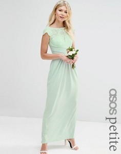 Платье макси с кружевным топом и плиссировкой ASOS PETITE WEDDING - Зеленый