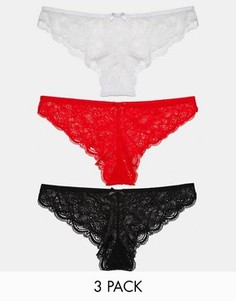 Комплект из 3 пар кружевных бразильских трусиков ASOS - Мульти