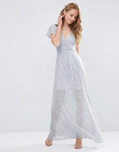 Кружевное платье макси с запахом и завязкой ASOS WEDDING - Серый