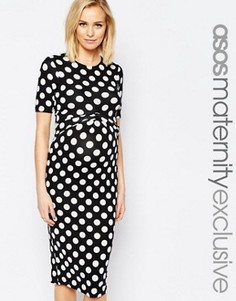 Облегающее платье для беременных в горошек с перекрестом ASOS Maternity - Мульти