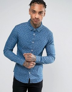 Приталенная джинсовая рубашка с принтом ASOS - Синий