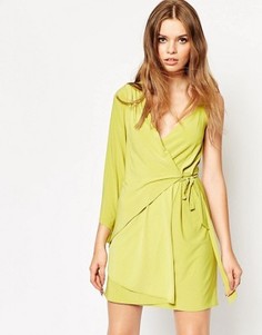 Асимметричное платье мини на одно плечо с запахом ASOS - Зеленый