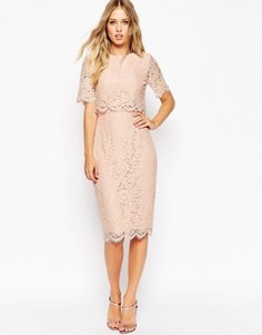 Кружевное платье-футляр миди с укороченным топом ASOS - Розовый