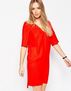 Цельнокройное платье с V-образным вырезом и карманами ASOS - Красный