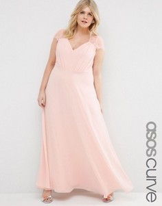 Платье макси с кружевом ASOS CURVE Kate - Розовый