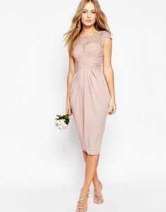 Платье миди с кружевным лифом ASOS WEDDING - Розовый