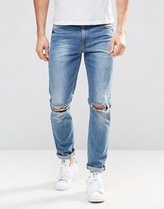 Рваные зауженные джинсы с потертостями ASOS - Синий