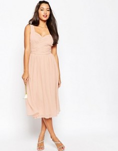 Платье миди с присборенной вставкой ASOS WEDDING - Розовый