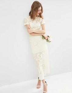 Кружевное платье макси с выжженным рисунком ASOS BRIDAL - Розовый