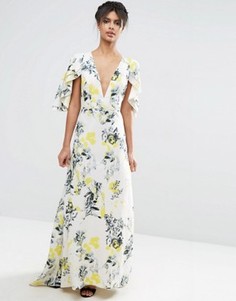 Платье макси с глубоким вырезом и рукавами-кейп ASOS - Мульти