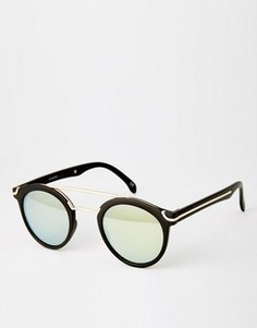 Круглые солнцезащитные очки с металлической переносицей и плоскими зеркальными стеклами ASOS - Черный