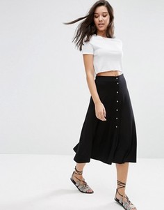 Расклешенная юбка миди с кнопками ASOS - Черный