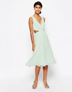 Платье миди с вырезом на боку ASOS - Бежевый