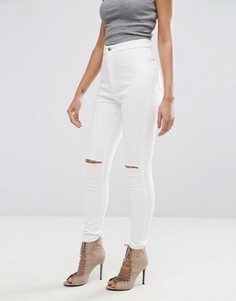 Зауженные суперэластичные джинсы с завышенной талией и прорезами на коленях Missguided Vice - Белый