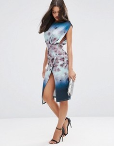 Платье миди с размытым цветочным принтом ASOS - Мульти