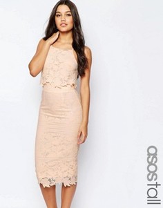 Платье миди из цветочного кружева с фигурными краями ASOS TALL - Розовый