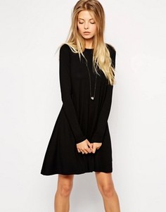 Свободное платье с длинными рукавами и акцентными швами ASOS - Черный