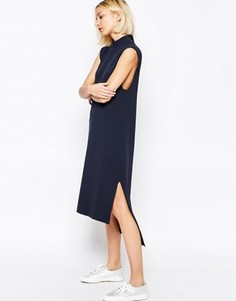 Трикотажное платье с высокой горловиной и разрезами по бокам ADPT - Темно-синий