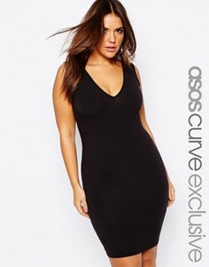 Облегающее платье мини с v-образным вырезом ASOS CURVE - Черный