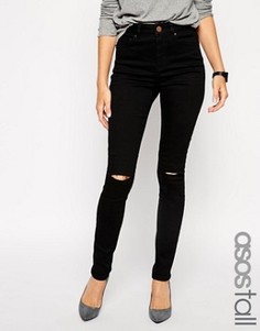 Джинсы скинни с завышенной талией и рваными коленями ASOS TALL Ridley - Черный