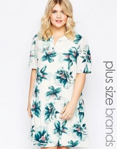 Платье с заниженной талией и крупным цветочным принтом Junarose - Кремовый