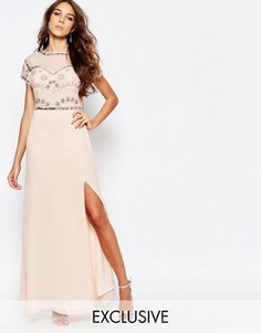 Платье макси с глубоким разрезом и отделкой Frock and Frill - Розовый