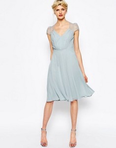 Платье миди с кружевными вставками ASOS Kate - Серый