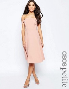 Платье миди с хлястиками на плечах и пышной юбкой ASOS PETITE - Розовый