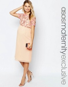 Платье миди для беременных с пайетками ASOS Maternity - Кремовый