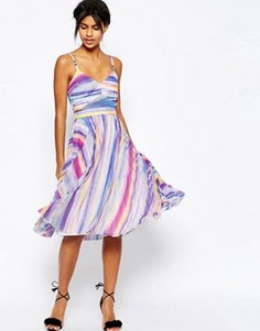 Плиссированное платье миди с прозрачными вставками и яркими полосками ASOS - Мульти