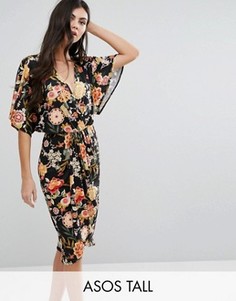 Платье-кимоно миди с цветочным принтом ASOS TALL - Мульти