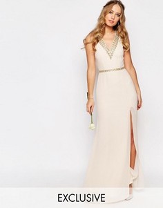 Платье макси с отделкой вдоль V-образного выреза TFNC WEDDING - Розовый