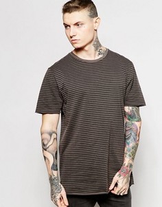 Супердлинная футболка в полоску с асимметричным краем ASOS - Коричневый