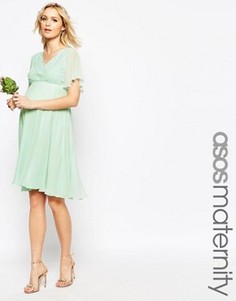 Платье миди с кружевом и складками ASOS Maternity WEDDING - Зеленый