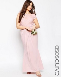 Плиссированное платье макси с кружевным топом ASOS CURVE WEDDING - Розовый