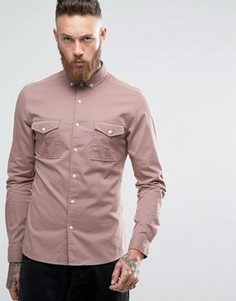 Пыльно-розовая рубашка скинни в стиле милитари с длинными рукавами ASOS - Розовый