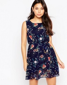 Короткое приталенное платье с цветочным принтом Iska - Темно-синий