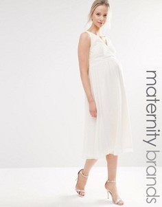 Короткое приталенное платье из кружева для беременных Little Mistress Maternity - Кремовый