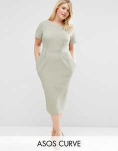 Облегающее фактурное платье миди ASOS CURVE - Зеленый