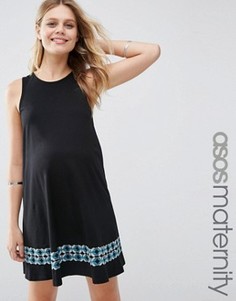 Свободное платье для беременных с вышитой полосой ASOS Maternity - Черный